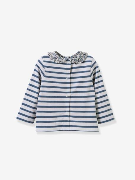 Striped tee-shirt with Liberty fabric collar for babies CYRILLUS striped blue 