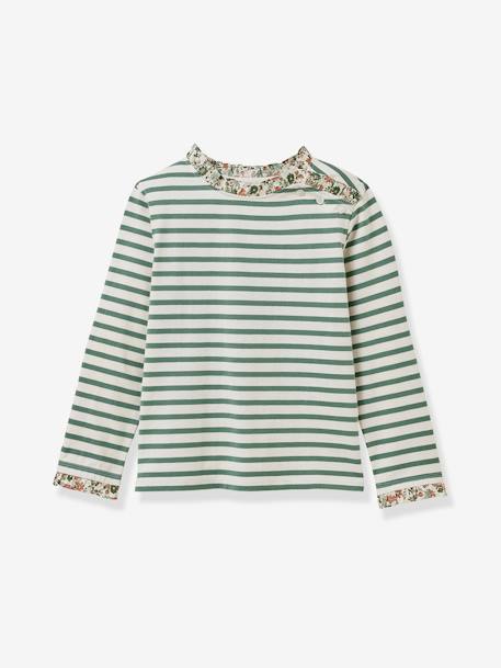 Sailor striped T-shirt for girls in Liberty fabric - organic cotton - CYRILLUS green 