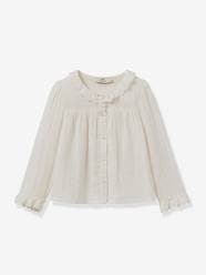 Girls-Blouses, Shirts & Tunics-CYRILLUS gauze shirt for girls with lace trim