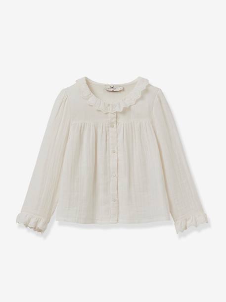 CYRILLUS gauze shirt for girls with lace trim ecru+green 