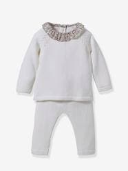 -Knitted baby set with liberty fabric collar CYRILLUS