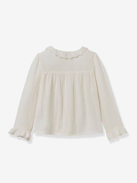 CYRILLUS gauze shirt for girls with lace trim ecru+green 