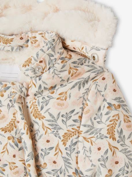 Double-Sided Printed Pramsuit, Faux Plush Fur, Detachable Booties & Gloves ecru 