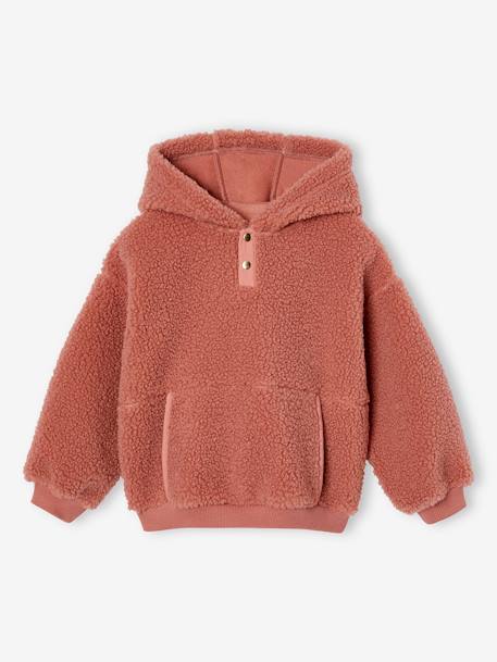 Hooded Sherpa Sweatshirt for Girls ecru+mauve 