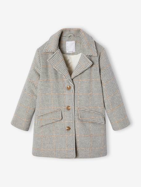 Chequered Coat in Woollen Cloth for Girls chequered grey 