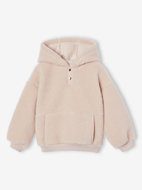 Hooded Sherpa Sweatshirt for Girls ecru+mauve 