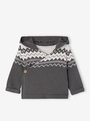 Baby-Jumpers, Cardigans & Sweaters-Hooded Jacquard Knit Cardigan for Babies