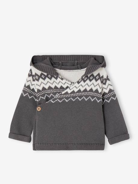 Hooded Jacquard Knit Cardigan for Babies slate blue 