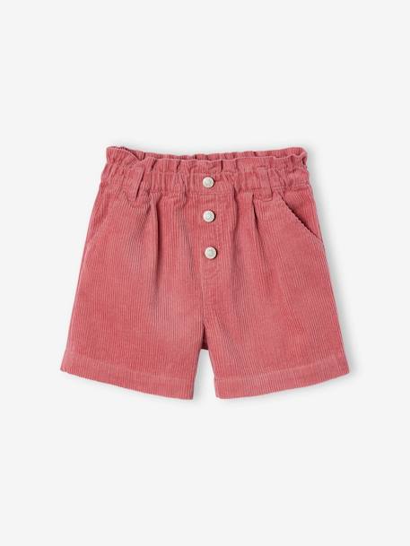 Paperbag-Style Corduroy Shorts for Girls cinnamon+old rose+peacock blue 