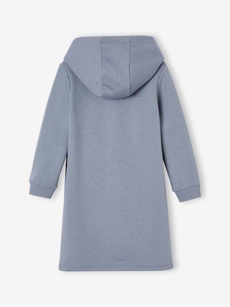 Fleece Dress with Hood & Fancy Details for Girls anthracite+green+grey blue+terracotta 