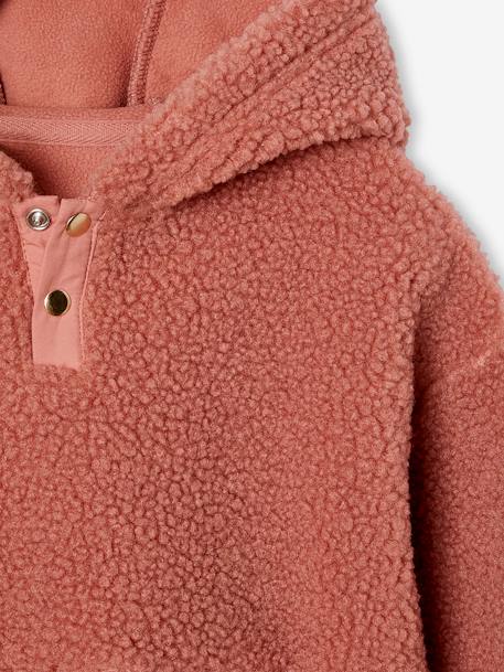 Hooded Sherpa Sweatshirt for Girls ecru+mauve 