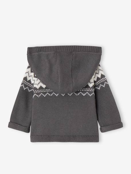 Hooded Jacquard Knit Cardigan for Babies slate blue 