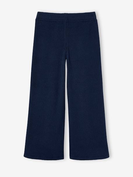 Wide-Leg Rib Knit Trousers for Girls navy blue 