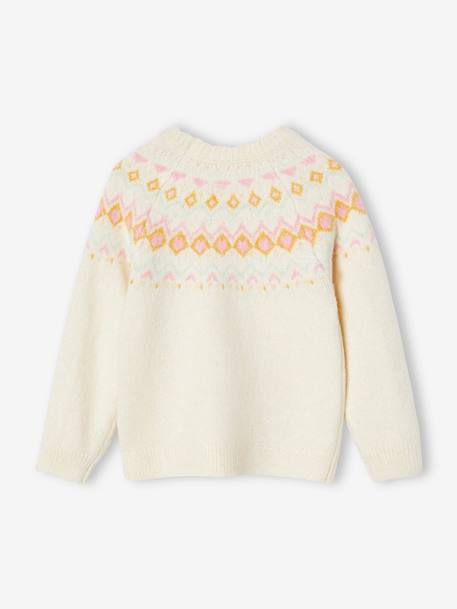 Jacquard Jumper for Girls ecru+marl grey 