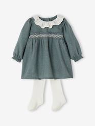 Christmas Special Dress with Frilled Collar + Tights Ensemble for Babies