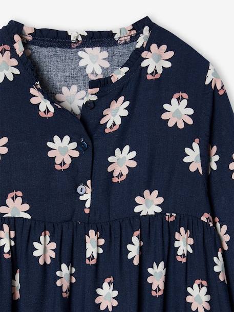 Printed Dress, Button Fastening on the Front ecru+indigo+navy blue+old rose+sage green+vanilla 