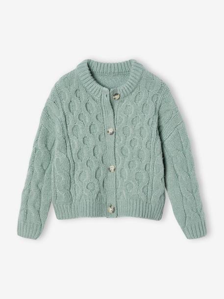 Cable Knit Cardigan for Girls ecru+grey green 