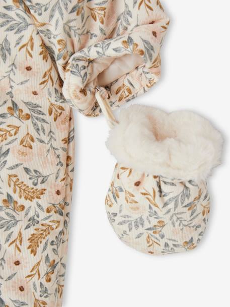 Double-Sided Printed Pramsuit, Faux Plush Fur, Detachable Booties & Gloves ecru 