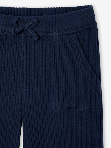 Wide-Leg Rib Knit Trousers for Girls navy blue 