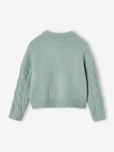 Cable Knit Cardigan for Girls ecru+grey green 