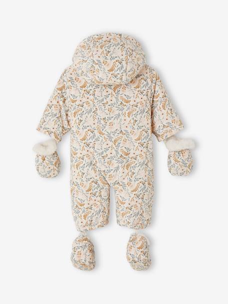 Double-Sided Printed Pramsuit, Faux Plush Fur, Detachable Booties & Gloves ecru 