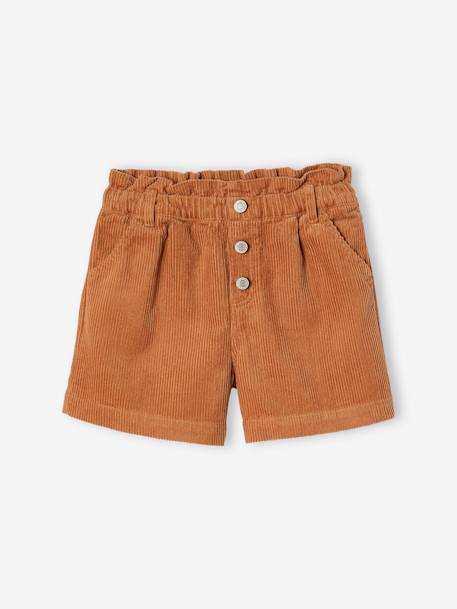 Paperbag-Style Corduroy Shorts for Girls cinnamon+old rose+peacock blue 