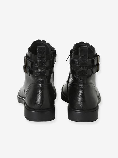 Newsboy Leather Boots for Girls black+brown 