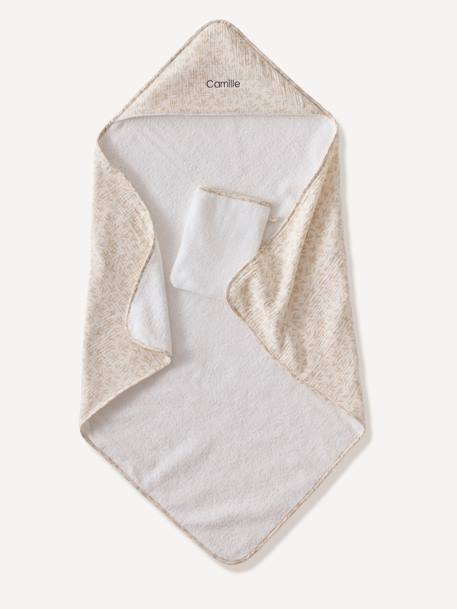 Bath Cape + Bath Mitt Set, Hygge printed beige 