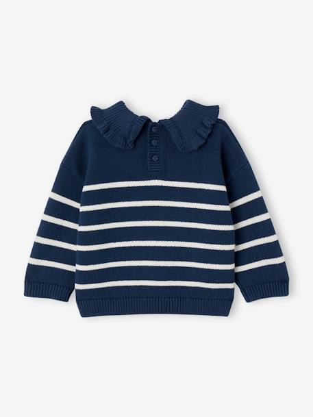 Striped Jumper with Ruffled Collar for Babies denim blue 