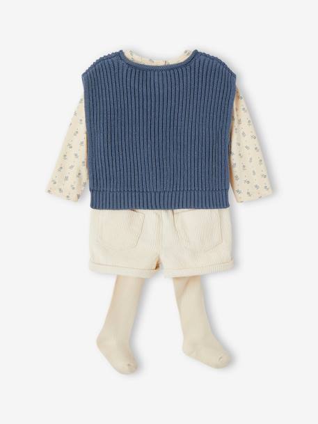 4-Piece Combo for Babies:  Top + Shorts + Jumper +  Tights denim blue+old rose 