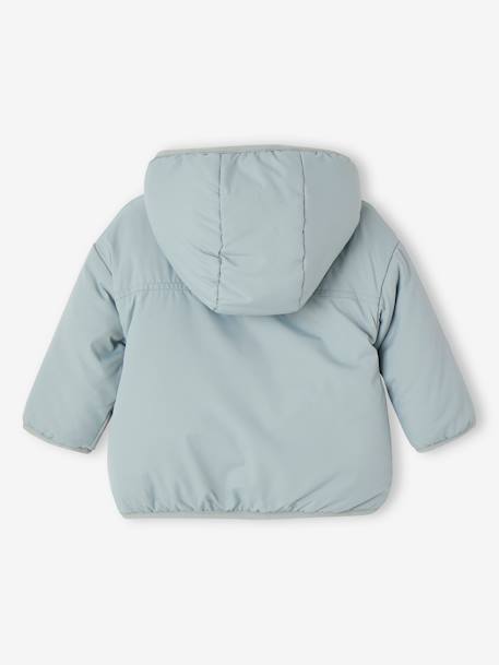 Reversible Jacket with Hood, 1 Side Colourblock, 1 Side Plain, for Babies aqua green 