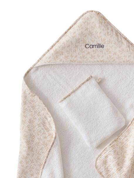 Bath Cape + Bath Mitt Set, Hygge printed beige 