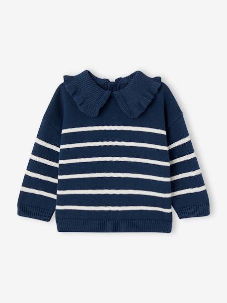 Striped Jumper with Ruffled Collar for Babies denim blue 