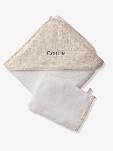 Bath Cape + Bath Mitt Set, Hygge printed beige 