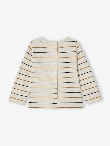 Striped Long Sleeve Top with Bear Motif on Pocket for Babies marl beige 