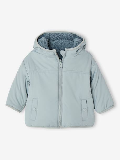 Reversible Jacket with Hood, 1 Side Colourblock, 1 Side Plain, for Babies aqua green 