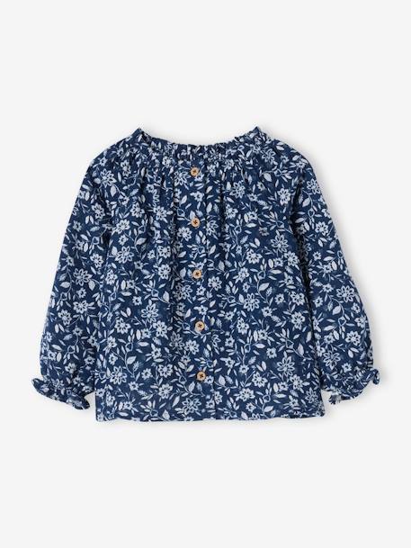 Floral Blouse in Cotton Gauze for Baby Girls denim blue 