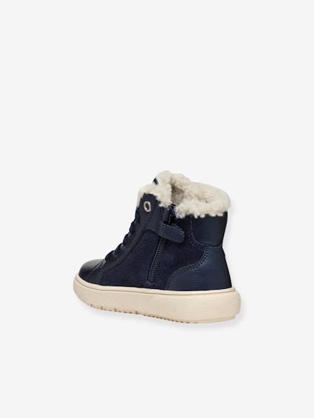 J Theleven Girl GEOX®  fur-lined high-top sneakers navy blue 