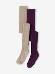 Girls-Pack of 2 Pairs of Fancy Cable Knit Tights for Girls