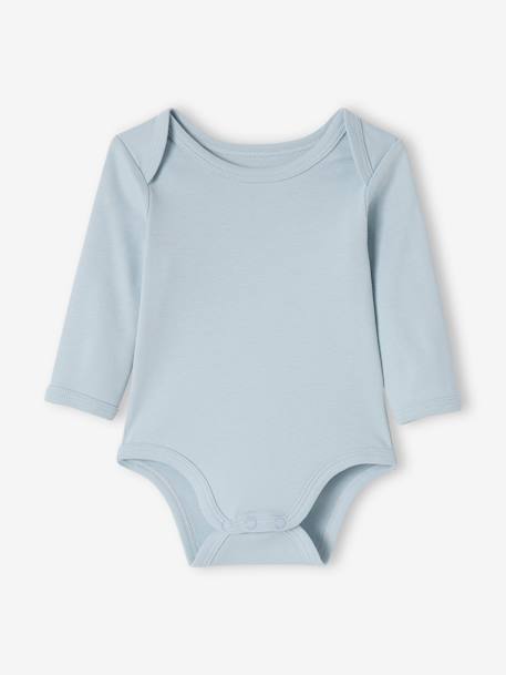 Pack of 3 Long Sleeve Bodysuits in Organic Cotton, with Cutaway Shoulders, for Babies blue 