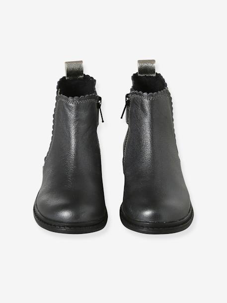 Fancy Leather Boots with Elastic & Zip, for Girls anthracite 