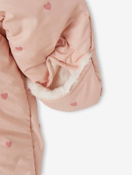 Pramsuit with Heart Prints, Lining in Faux Plush Fur, for Babies old rose 