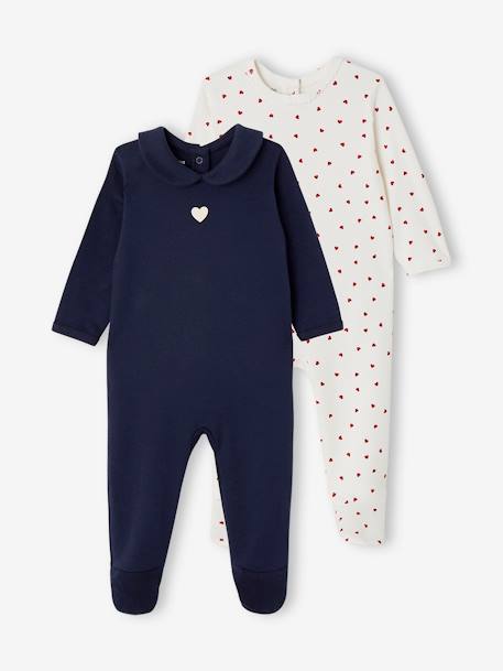 Pack of 2 'Hearts' Sleepsuits for Newborns navy blue 