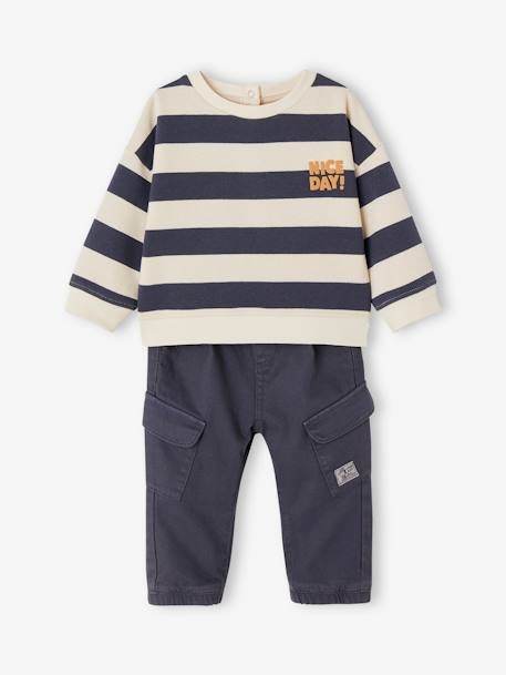 Striped Sweatshirt + Cargo Trousers Ensemble for Baby Boys slate blue 