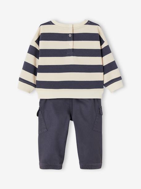 Striped Sweatshirt + Cargo Trousers Ensemble for Baby Boys slate blue 