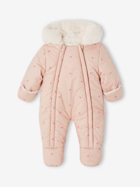 Pramsuit with Heart Prints, Lining in Faux Plush Fur, for Babies old rose 