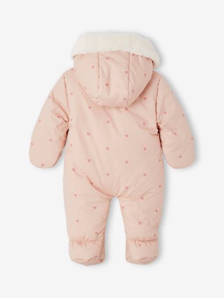 Pramsuit with Heart Prints, Lining in Faux Plush Fur, for Babies old rose 