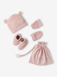 Baby-Beanie, Mittens & Booties Set, Matching Pouch, for Newborn Babies