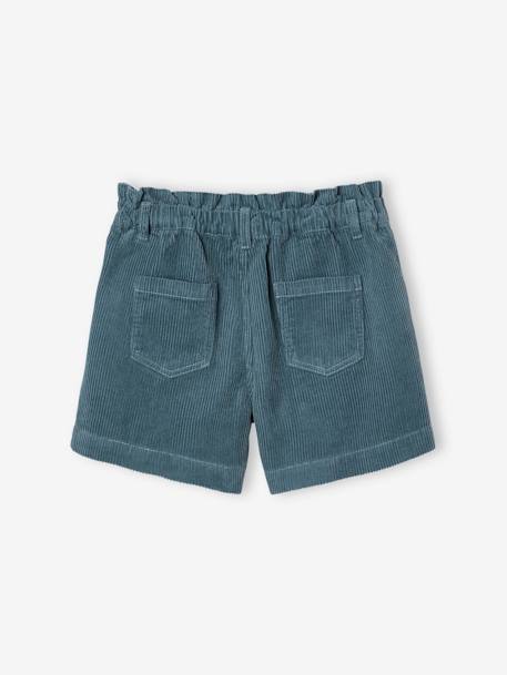 Paperbag-Style Corduroy Shorts for Girls cinnamon+old rose+peacock blue 