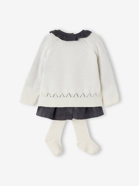 Dress, Fancy Cardigan & Tights Ensemble for Baby Girls slate blue 